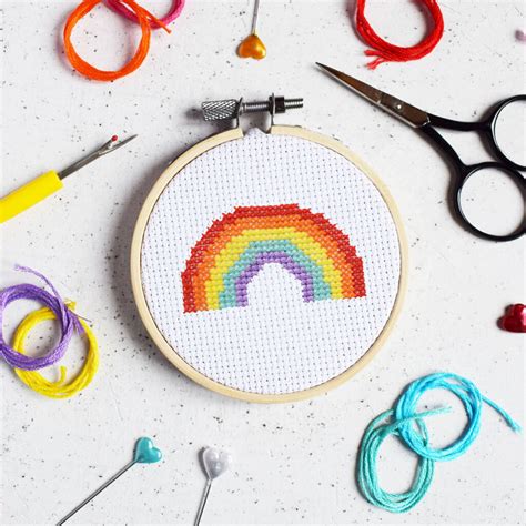 rainbow mini cross stitch craft kit    arcade notonthehighstreetcom