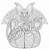Halloween Zentangle Coloring Bat Adult Pages Boo Drawing Adults sketch template