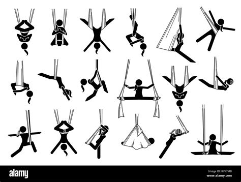 iconos de yoga aerea ilustraciones representan una mujer realizar