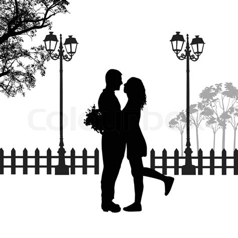 Romantic Couple Silhouette Embrace In Stock Vector