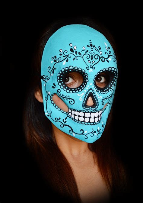 Classic Day Of The Dead Sugar Skull Mask In Sky Blue