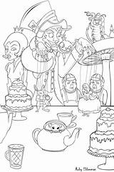 Wonderland Alice Line Coloring Pages Hidden Deviantart sketch template