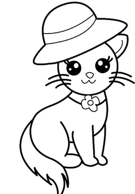 cat wearing hat coloring page  printable coloring pages  kids
