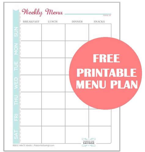 images  menu template  pinterest menu planners weekly