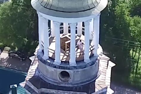 drone captures couple having sex at top of monastery tower but they