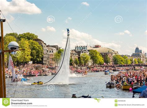 flyboarding on the amstel in amsterdam editorial stock