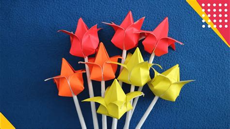 tulip origami  membuat hiasan bunga tulip  kertas mudah