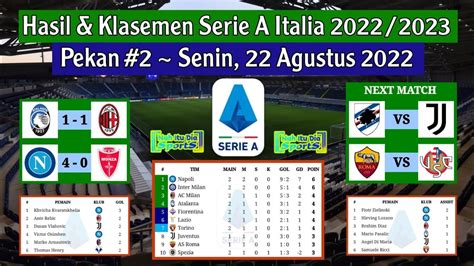 hasil liga italia tadi malam atalanta  ac milan klasemen serie