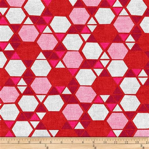 tela patchwork de fondo gris  hexagonos rojos  labores  aguja