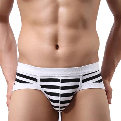 comfortable men s horizontal stripes low waist breathable briefs