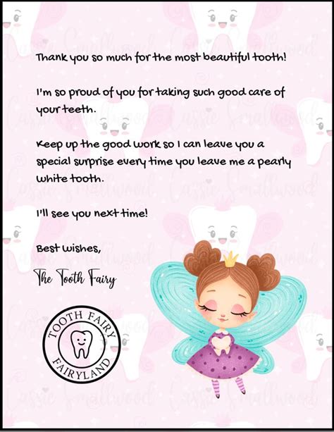 adorable tooth fairy letter  girls cassie smallwood tooth fairy