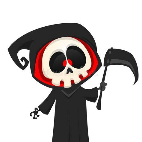 cute cartoon grim reaper with scythe isolated on white