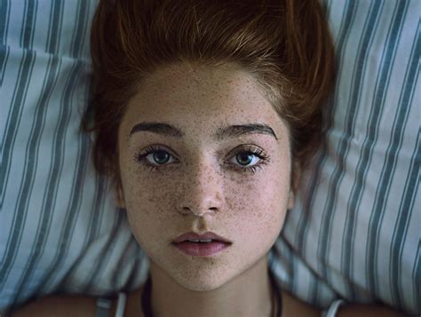 Wallpaper Face Women Redhead Model Closeup Blue Freckles Lips