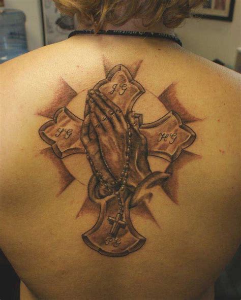 Stunning Praying Hand Tattoo On Upper Back Praying Hands