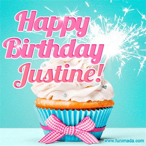 Happy Birthday Justine Elegang Sparkling Cupcake  Image — Download