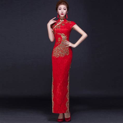 red lace modern cheongsam sexy wedding qipao long traditional chinese