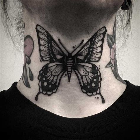 black butterfly tattoo   neck  pulled poltergeist black