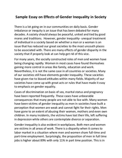sample essay on effects of gender inequality in society