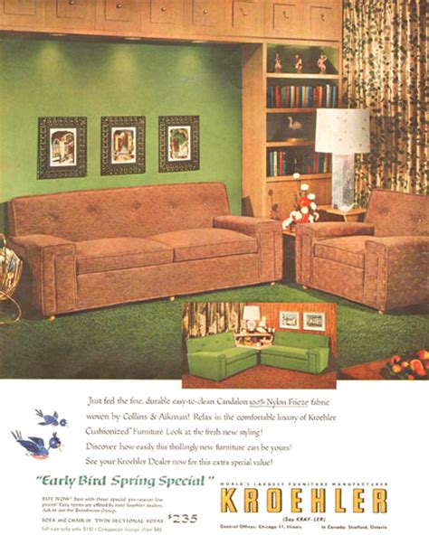 Kroehler Furniture Living Room 1954 Mad Men Art Vintage Ad Art