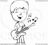 Guitar Boy Playing Cartoon Teenage Adolescent Clipart Coloring Cory Thoman Outlined Vector 2021 Clipartof sketch template