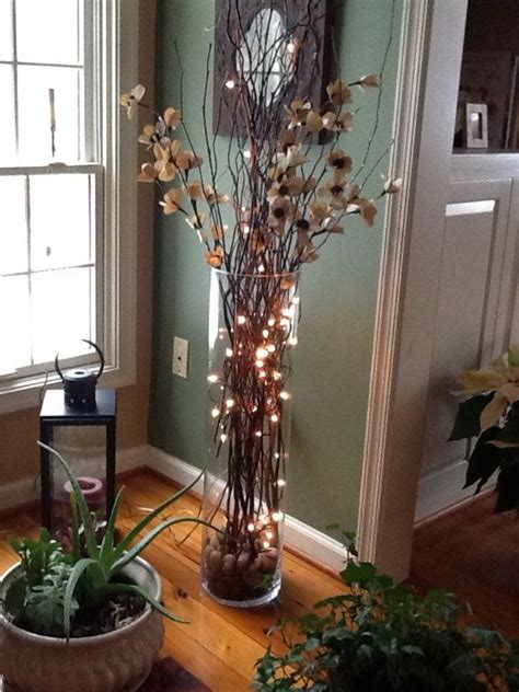 Large Vase With Twigs Lights Silk Flowers Large Floor