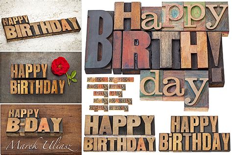 happy birthday typography  vintage wood type marek uliasz
