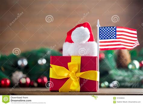 gift box  usa flag stock photo image  year santa