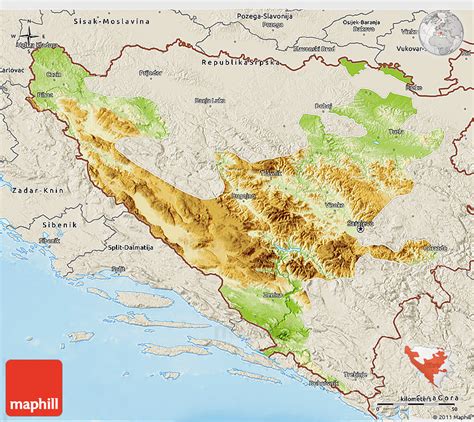 Physical 3d Map Of Federacija Bosne I Hercegovine Shaded Relief Outside