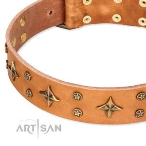 price tan leather dog collar top flight etsy