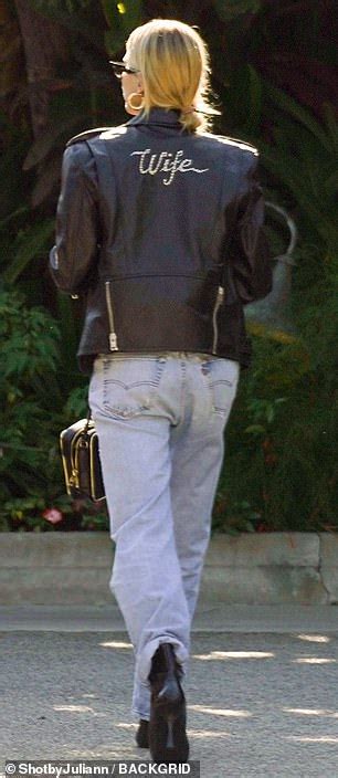 Hailey Bieber Wears A Leather Wife Jacket To Lunch With Her Husband