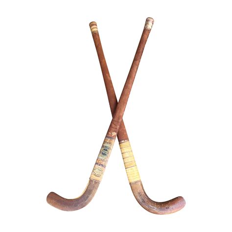 antique wood suede field hockey sticks pair chairish