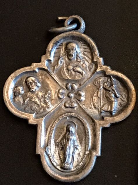 vintage catholic 4 way cross silver tone medal ebay