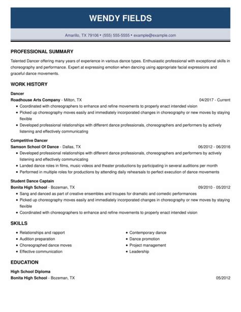 dance resume examples livecareer