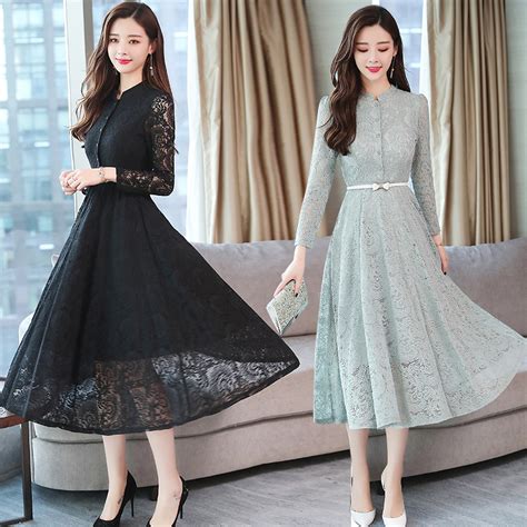 2019 Autumn Winter Plus Size Vintage Lace Midi Dresses