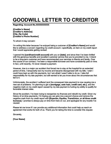 goodwill letter templates  downloads   write