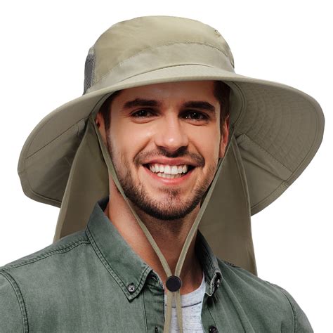 mens sun hat  neck flap wide brim fishing safari hiking hat upf  protection
