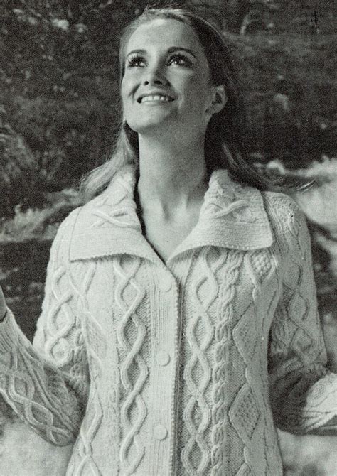 pdf vintage womens ladies aran coat knitting pattern 1960s mod etsy