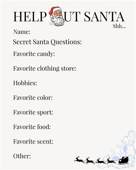 Printable Secret Santa Sheet