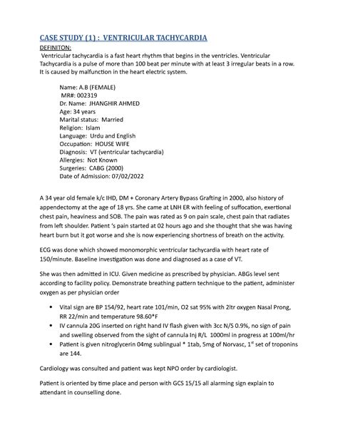 case studies  potfolio case study  ventricular tachycardia