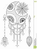 Pages Zentangle Bohemian Celestial Mandala Arrows Maan Lottie Unione Sovietica Disegnata Frecce Boemia Zon Pijlen Boheemse Getrokken Dreamcatcher Sheets Wolf sketch template