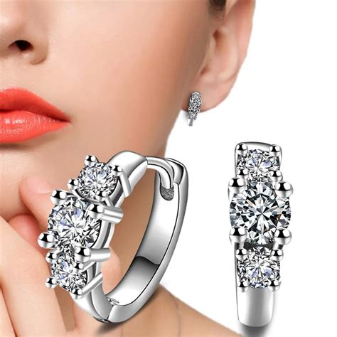 stud earrings  sterling stud crystal row luxury silver earrings  women earings fashion