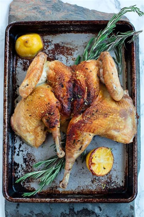 spatchcock roasted chicken with lemon and rosemary recipe with
