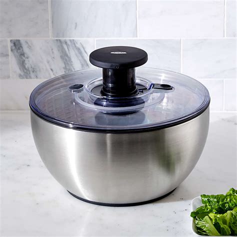 oxo stainless steel salad spinner reviews crate barrel