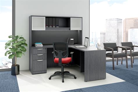 gray  shaped desk  hutch madison liquidators