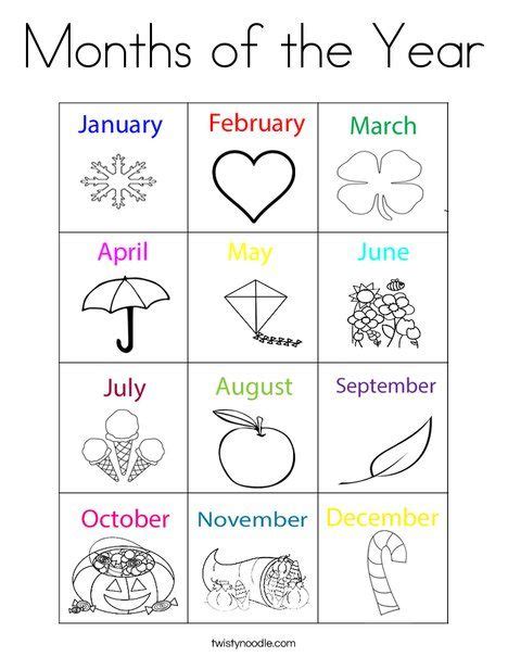 months   year coloring page  twistynoodlecom  stuff