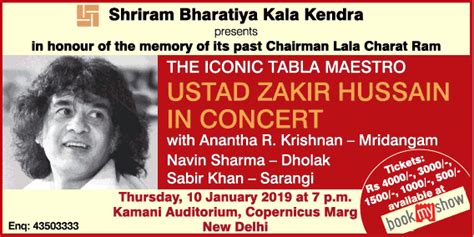 shriram bharatiya kala kendra presents the iconic tabla maestro ustad zakir hussain in concert