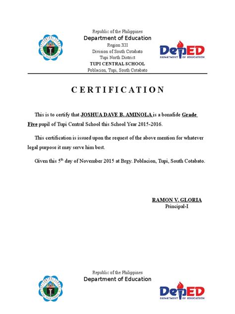 certification  enrolment sample