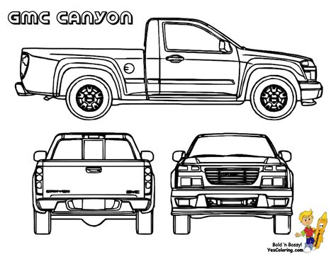 coloring truck gmc canyon side view front view  rear view