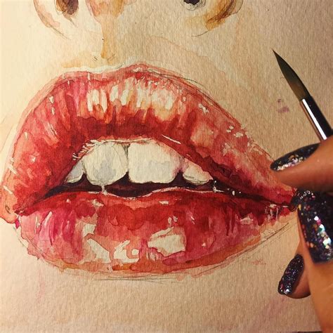 Lipspainting Нарисовать губы Акварельные портреты Акварель