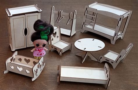 set  wooden miniature doll furniture develops  fantasy etsy